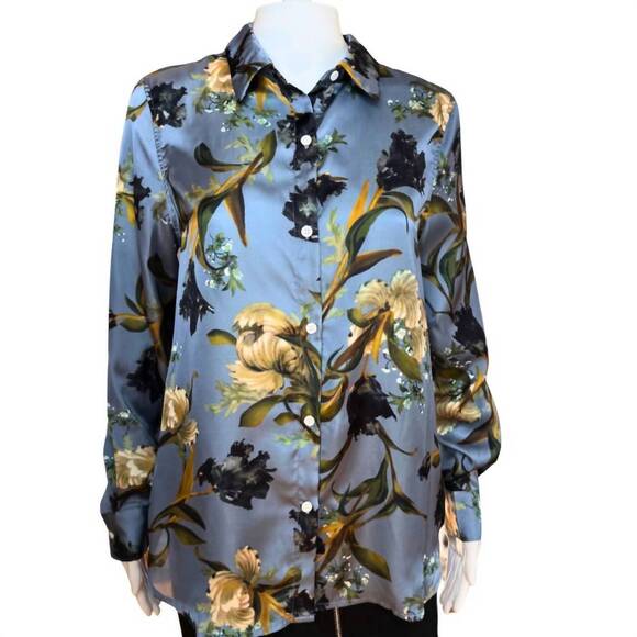 T TAHARI Tops - NEW T TAHARI women's floral patterned long sleeve top in slate blue, blush, gree